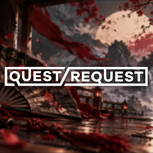 Логотип QUEST / REQUEST на красном фоне