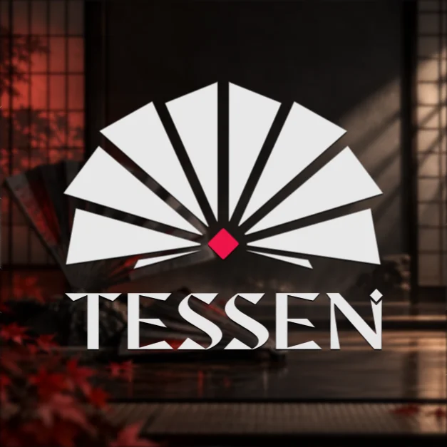 Знак веера и название TESSEN в фирменной композиции