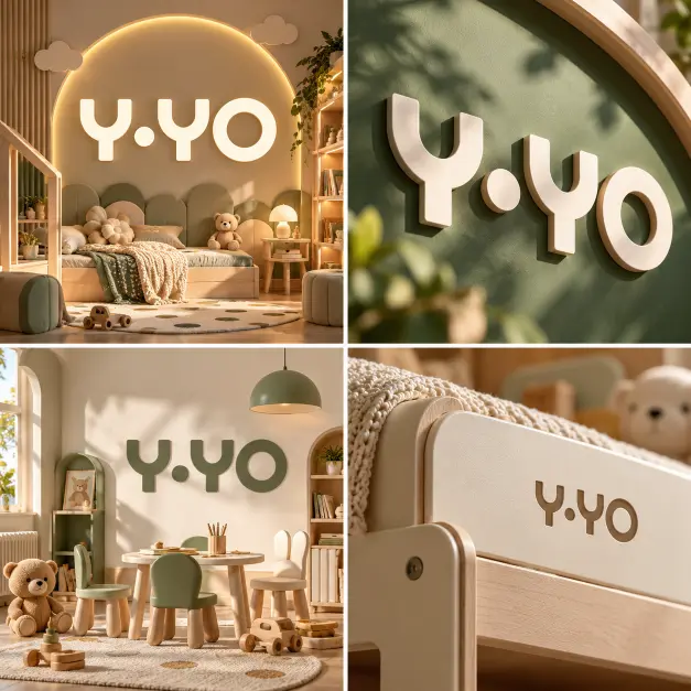 Логотип Y·YO на детской мебели и в интерьере